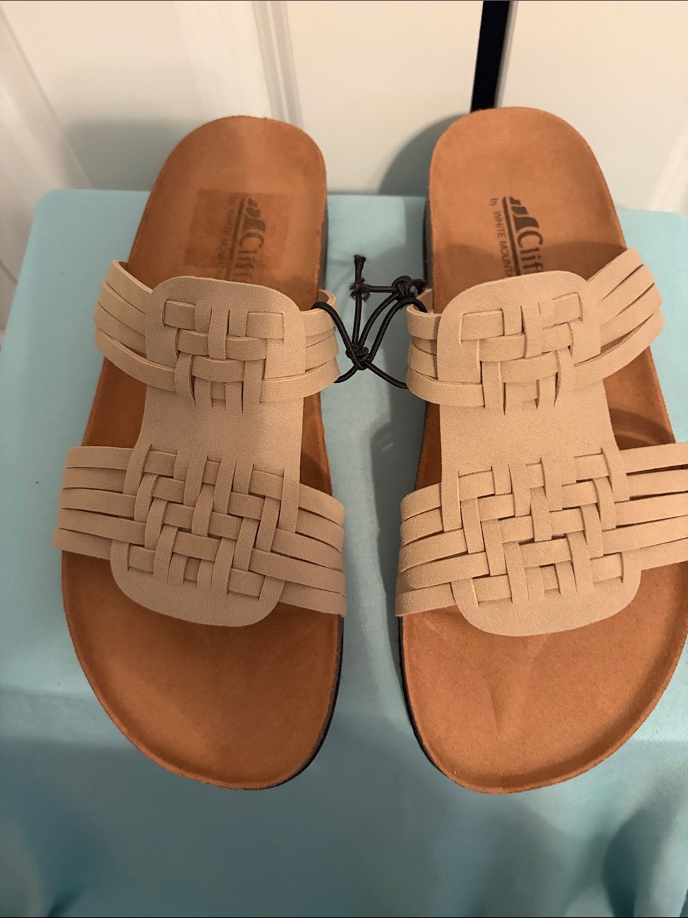 White Mountain Tan Woven Slide Sandals - Picture 1 of 5